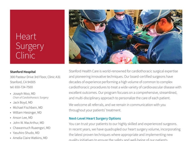 Stanford Heart Surgery Clinic flyer