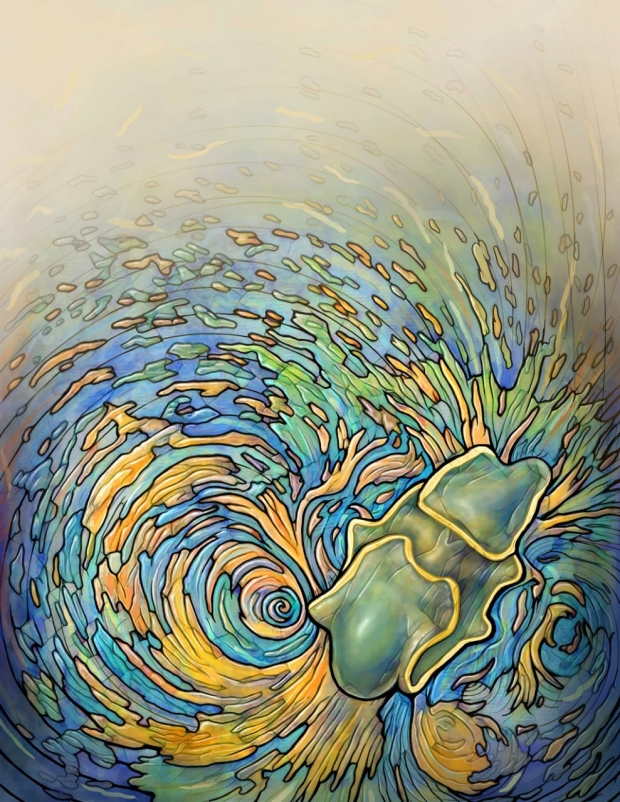 Illustration of a starfish near a vortex of water