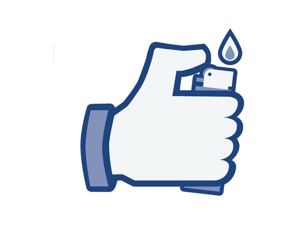 Facebook thumbs-up logo holding a lighter
