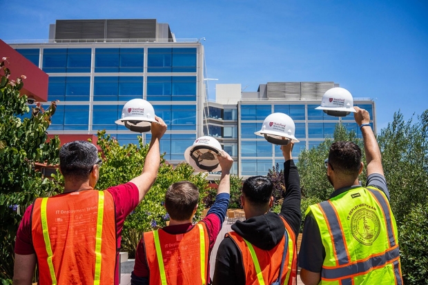 Construction workers at Stanford Hospital